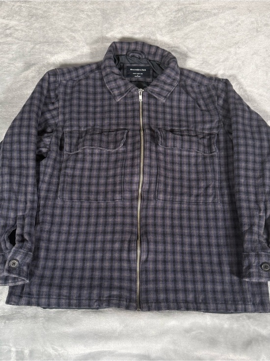 Abercrombie & Fitch Other - Abercrombie & Fitch Flannel Bomber Jacket Mens L Lined Full Zip Checkered Blue